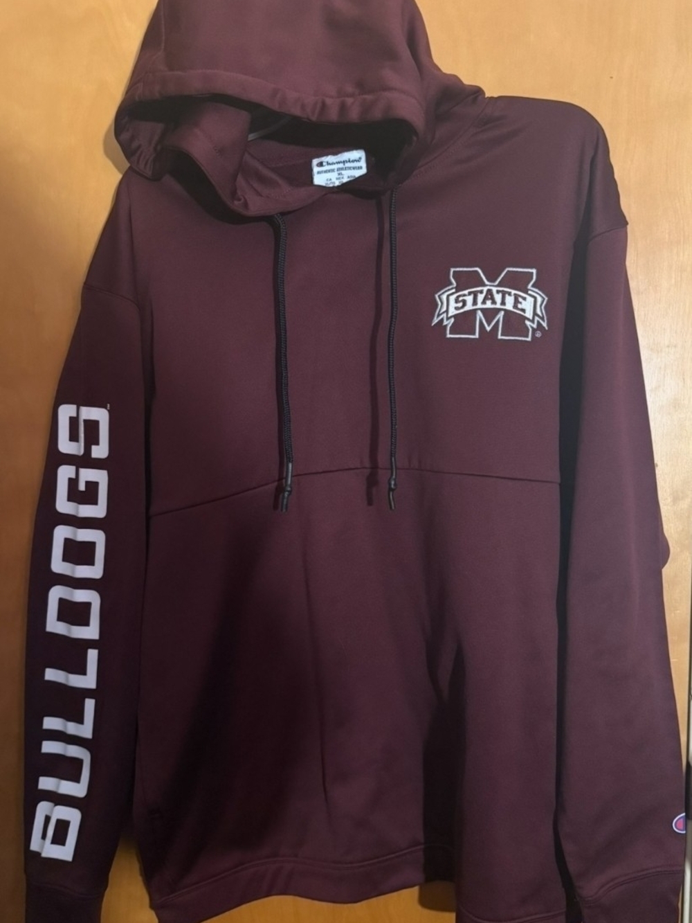 Champion Adult MSU Maroon Sweatshirt with White 'BULLDOGS' Sleeve Print